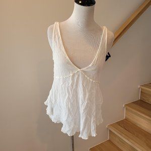 Free People White Tank Top Loose Fit Size L Sheer